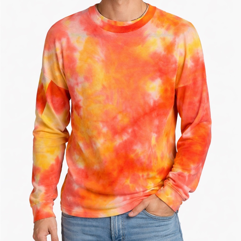 Lonely Ghost Tie Dye Waffle Knit Long Sleeve‎ Shirt Orange Yellow Size X-Large